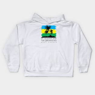 St Vincent and the Grenadines National Colors with Palm Silhouette Kids Hoodie